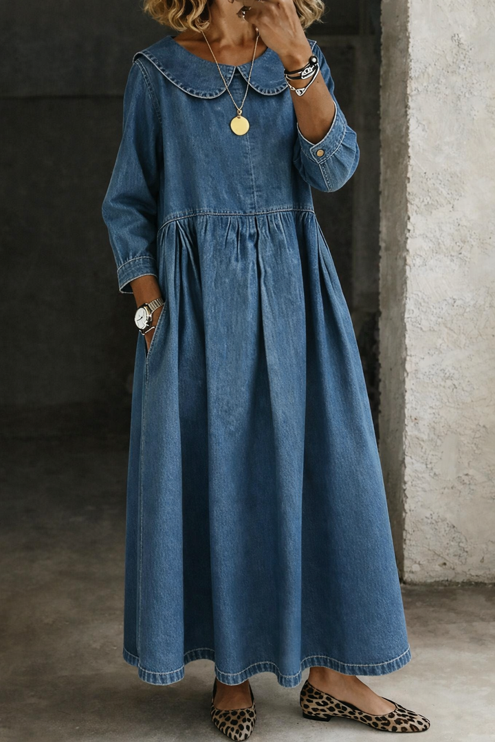Clara | Vestido Denim Cuello Peter Pan