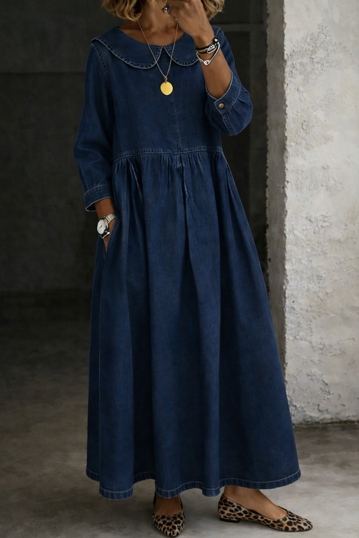 Clara | Vestido Denim Cuello Peter Pan