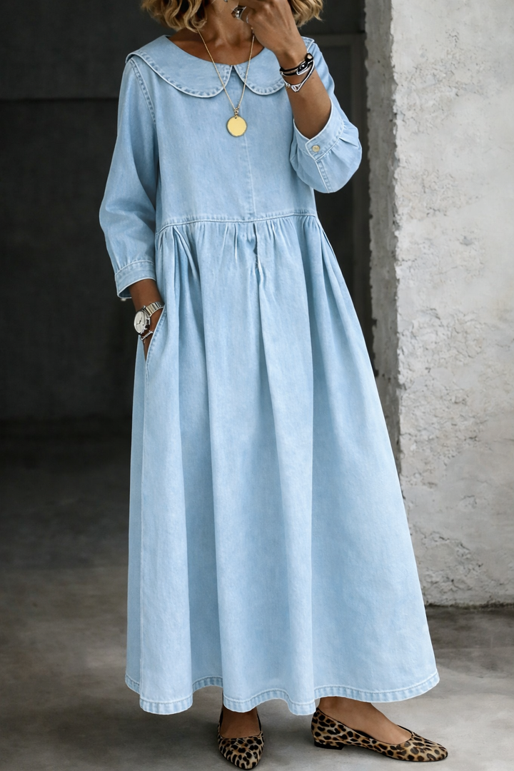 Clara | Vestido Denim Cuello Peter Pan