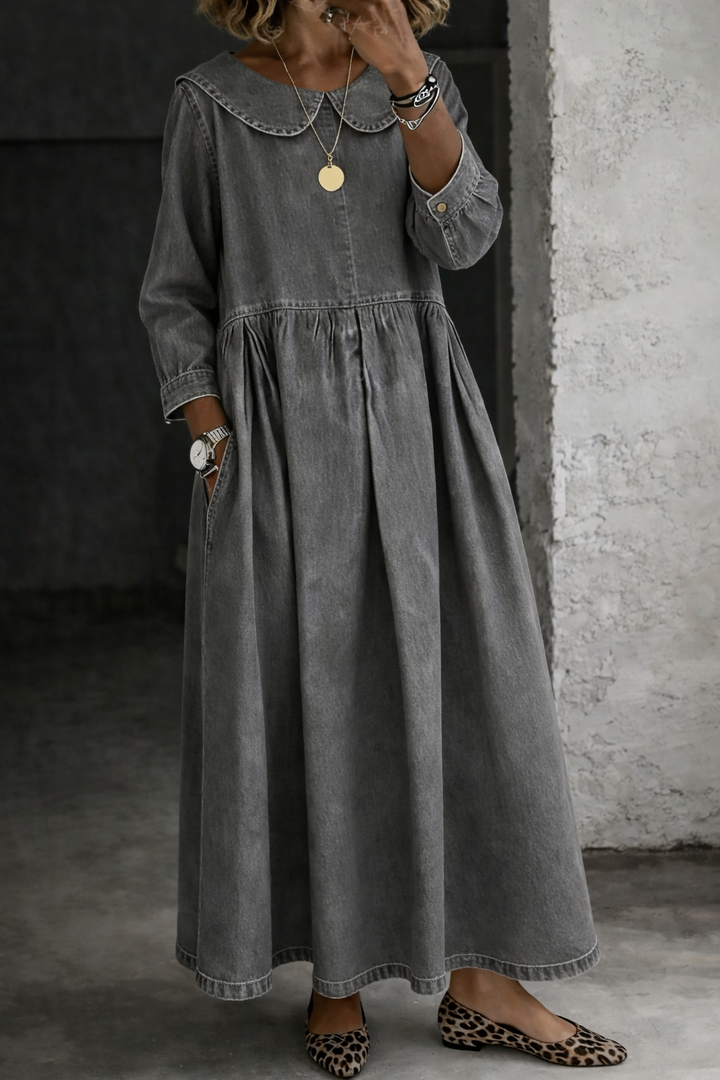 Clara | Vestido Denim Cuello Peter Pan