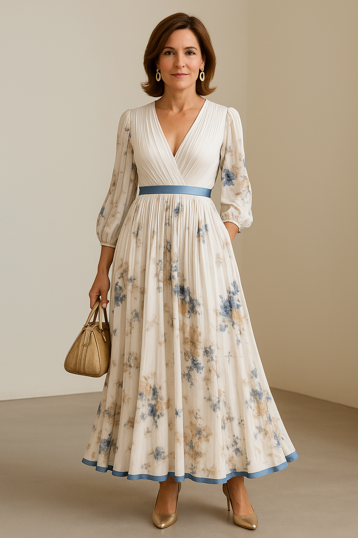 Paz™ | Vestido Maxi Floral Plisado Atemporal