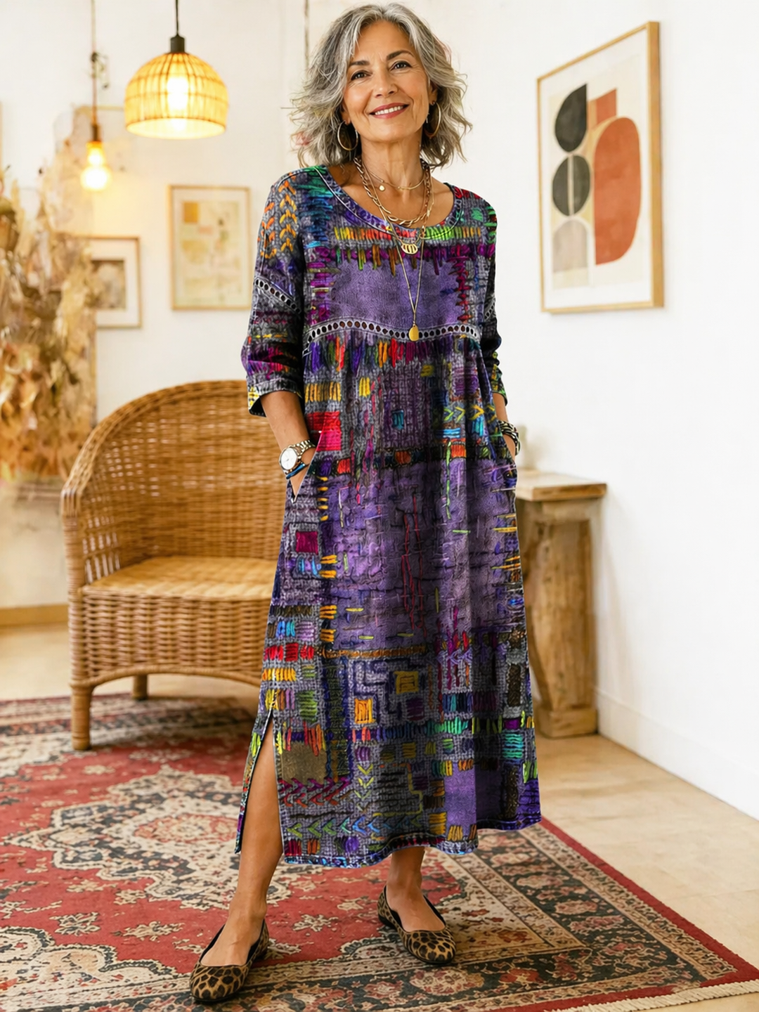 Isabelle | Vestido Vaquero con Patchwork Étnico