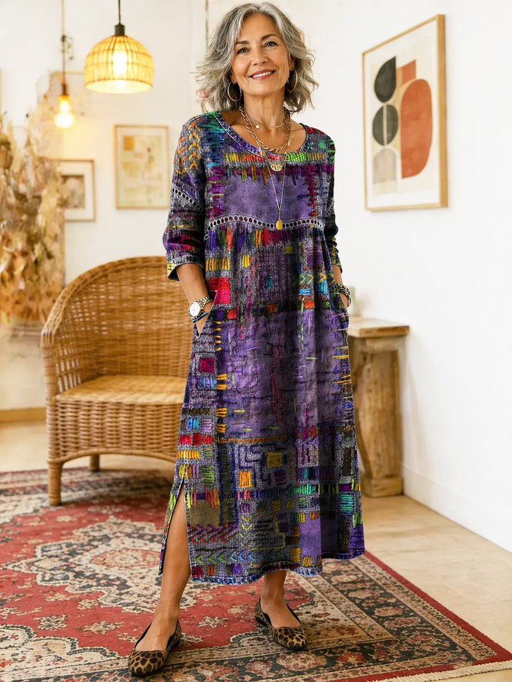 Isabelle | Vestido Vaquero con Patchwork Étnico
