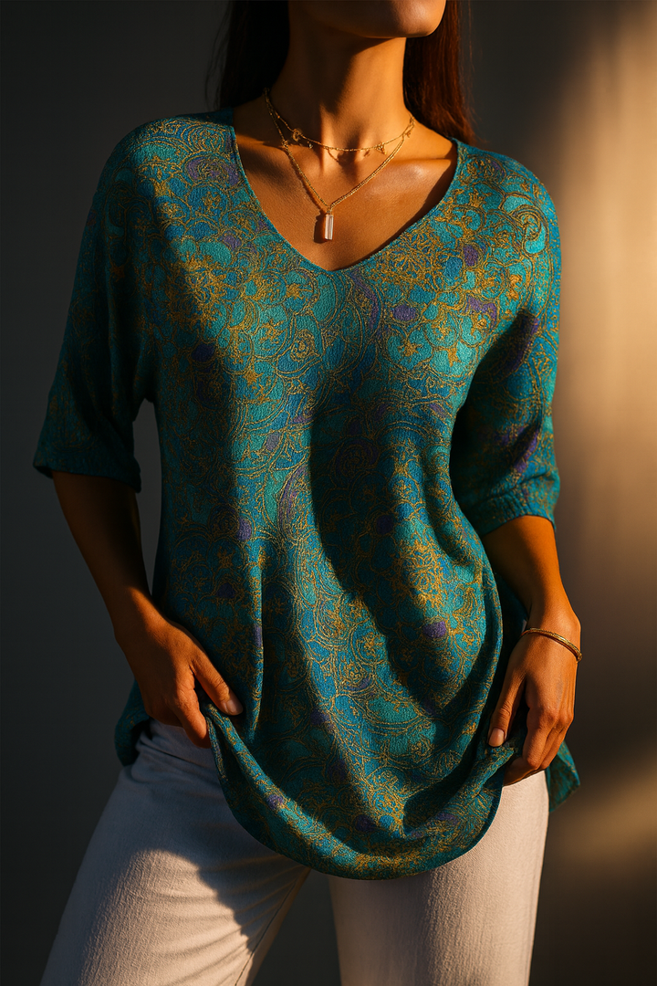 Jersey de punto informal retro con estampado artístico para mujer