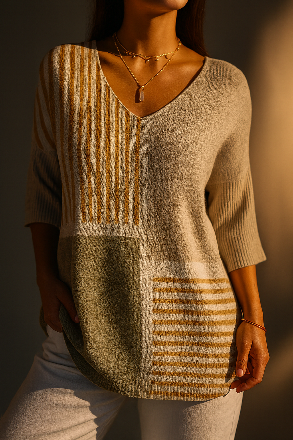 Jersey informal de punto con estampado geométrico abstracto para mujer