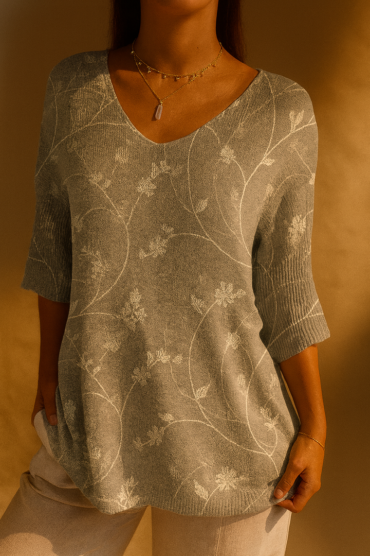 Suéter de punto informal de arte floral vintage para mujer
