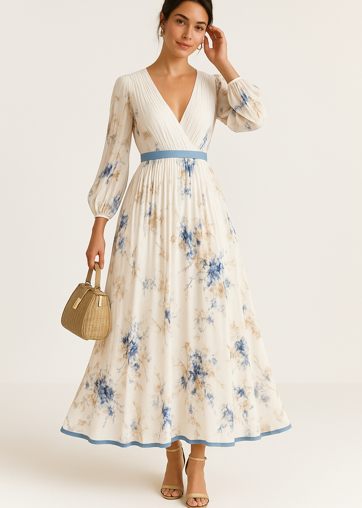 Paz™ | Vestido Maxi Floral Plisado Atemporal