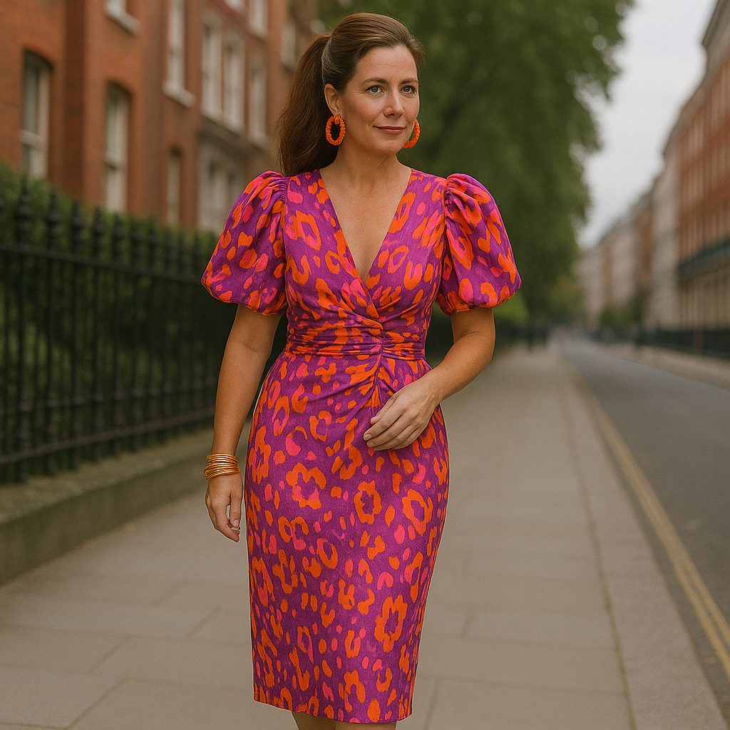 Oranit™ | Vestido Colorido con Mangas Plisadas