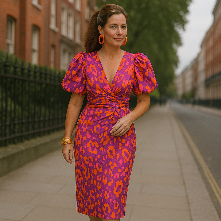 Oranit™ | Vestido Colorido con Mangas Plisadas