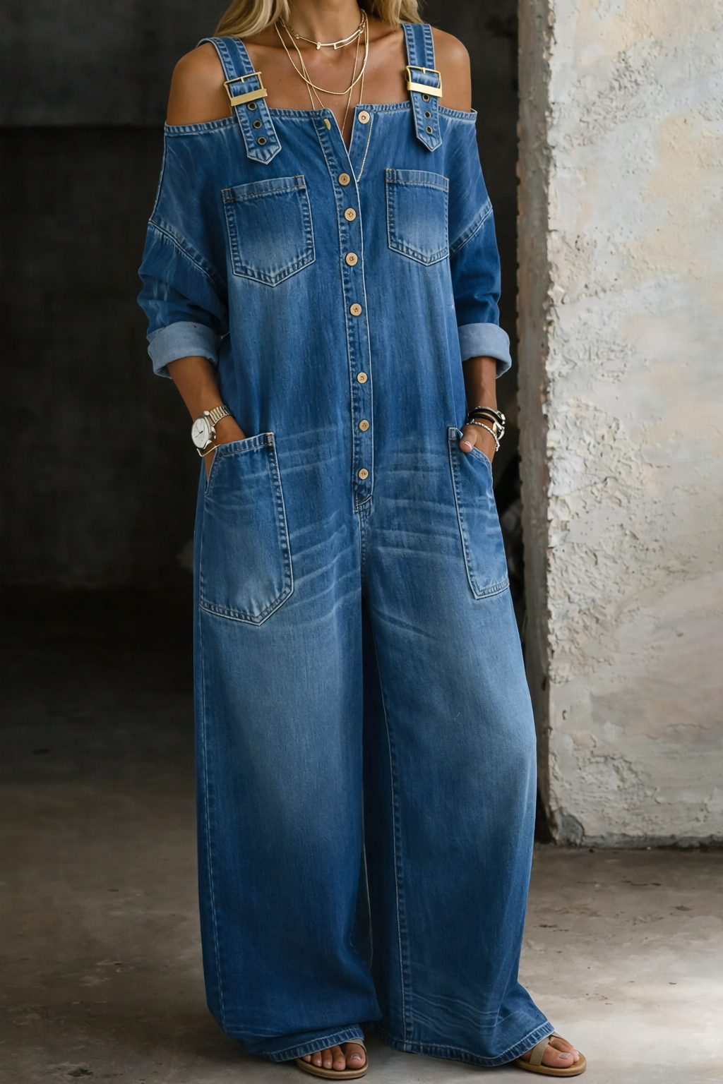 Sophia | Mono Denim con Hombros Descubiertos - Multicolor