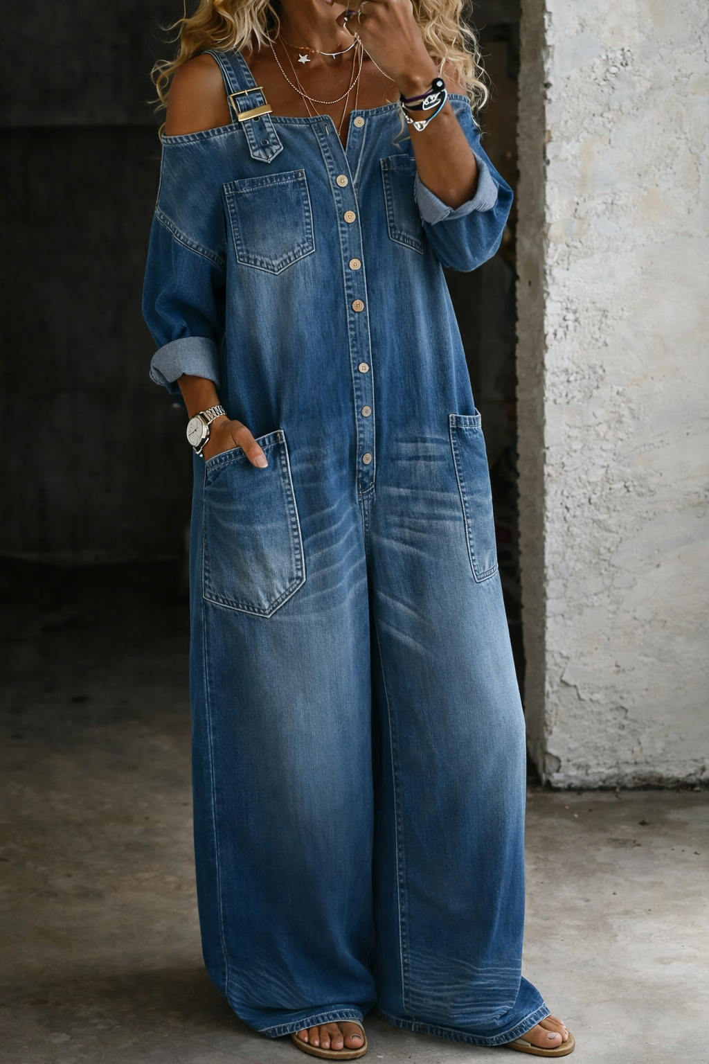 Sophia | Mono Denim con Hombros Descubiertos - Multicolor