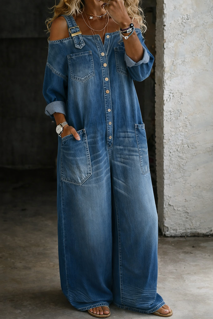 Sophia | Mono Denim con Hombros Descubiertos - Multicolor