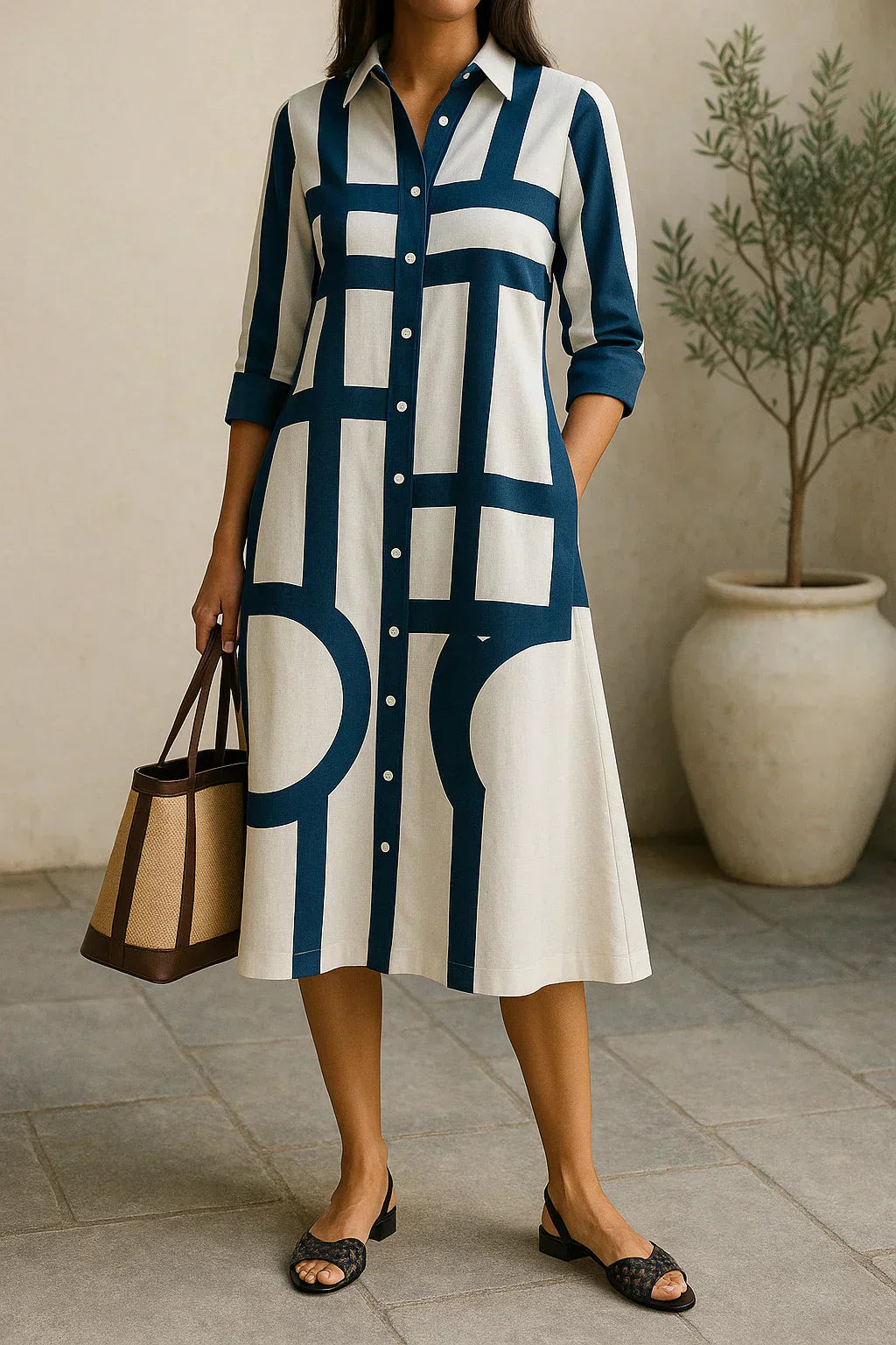 Axis | Vestido camisero con estampado geométrico
