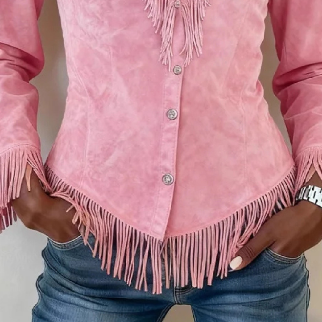 Kinsley │ Blusa de gamuza con flecos y botones