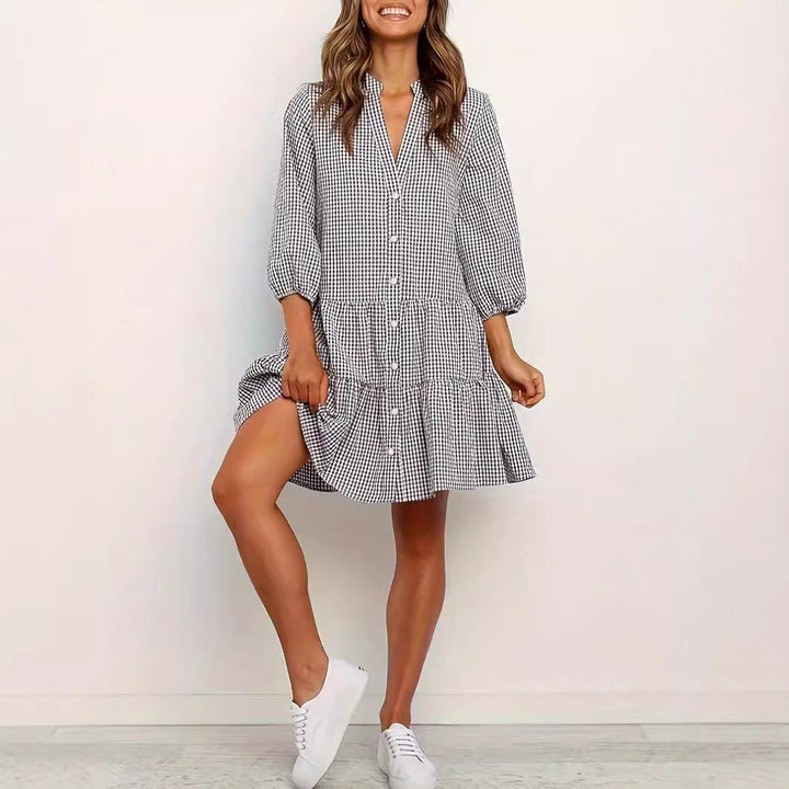 GARDENIA™ – Minivestido Clásico con Botones Delanteros y Volantes en el Bajo
