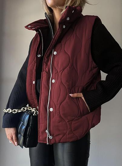 PAMMY™ - Chaleco clásico acolchado con cuello y cremallera con botones