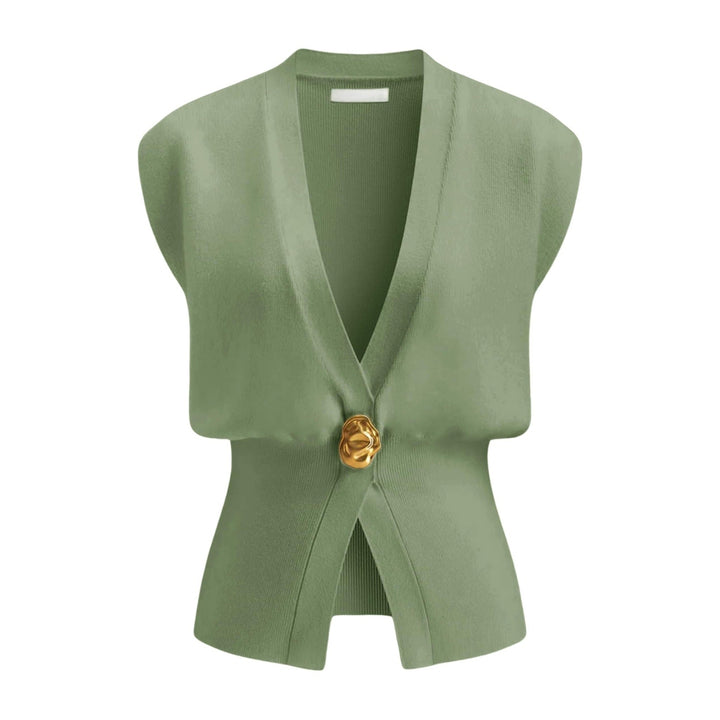 DAISY™ – Top de chaleco elegante con botones y cuello en V