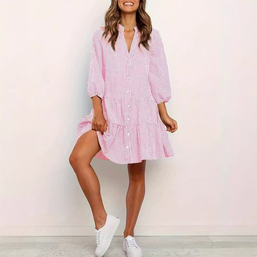 GARDENIA™ – Minivestido Clásico con Botones Delanteros y Volantes en el Bajo