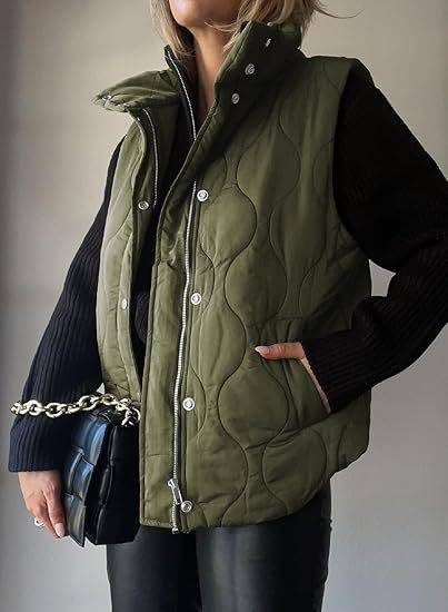 PAMMY™ - Chaleco clásico acolchado con cuello y cremallera con botones