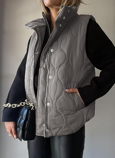 PAMMY™ - Chaleco clásico acolchado con cuello y cremallera con botones
