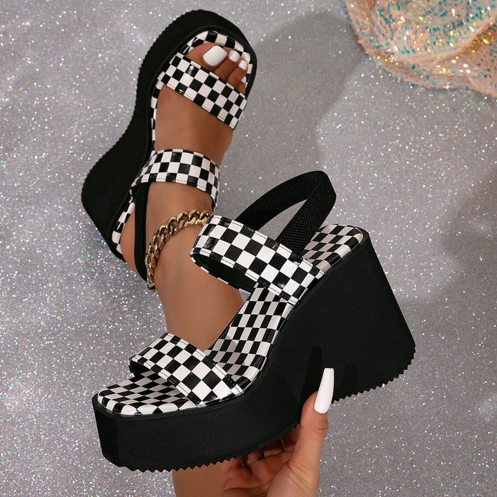 WAYNA™ – Sandalias de cuña sin cordones a cuadros Chic