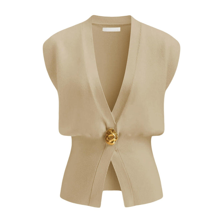 DAISY™ – Top de chaleco elegante con botones y cuello en V