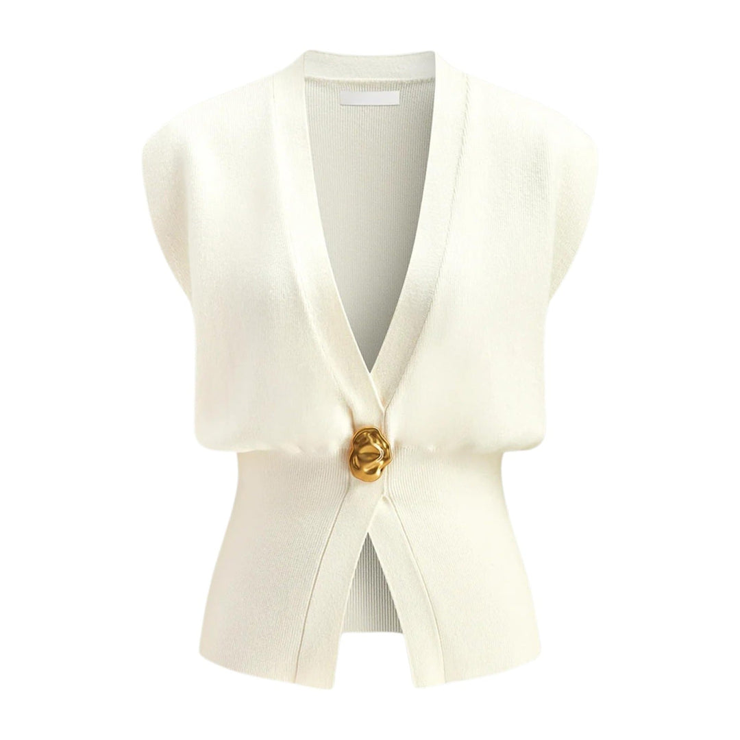 DAISY™ – Top de chaleco elegante con botones y cuello en V