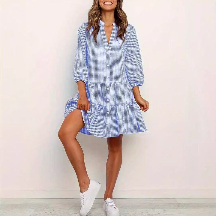 GARDENIA™ – Minivestido Clásico con Botones Delanteros y Volantes en el Bajo