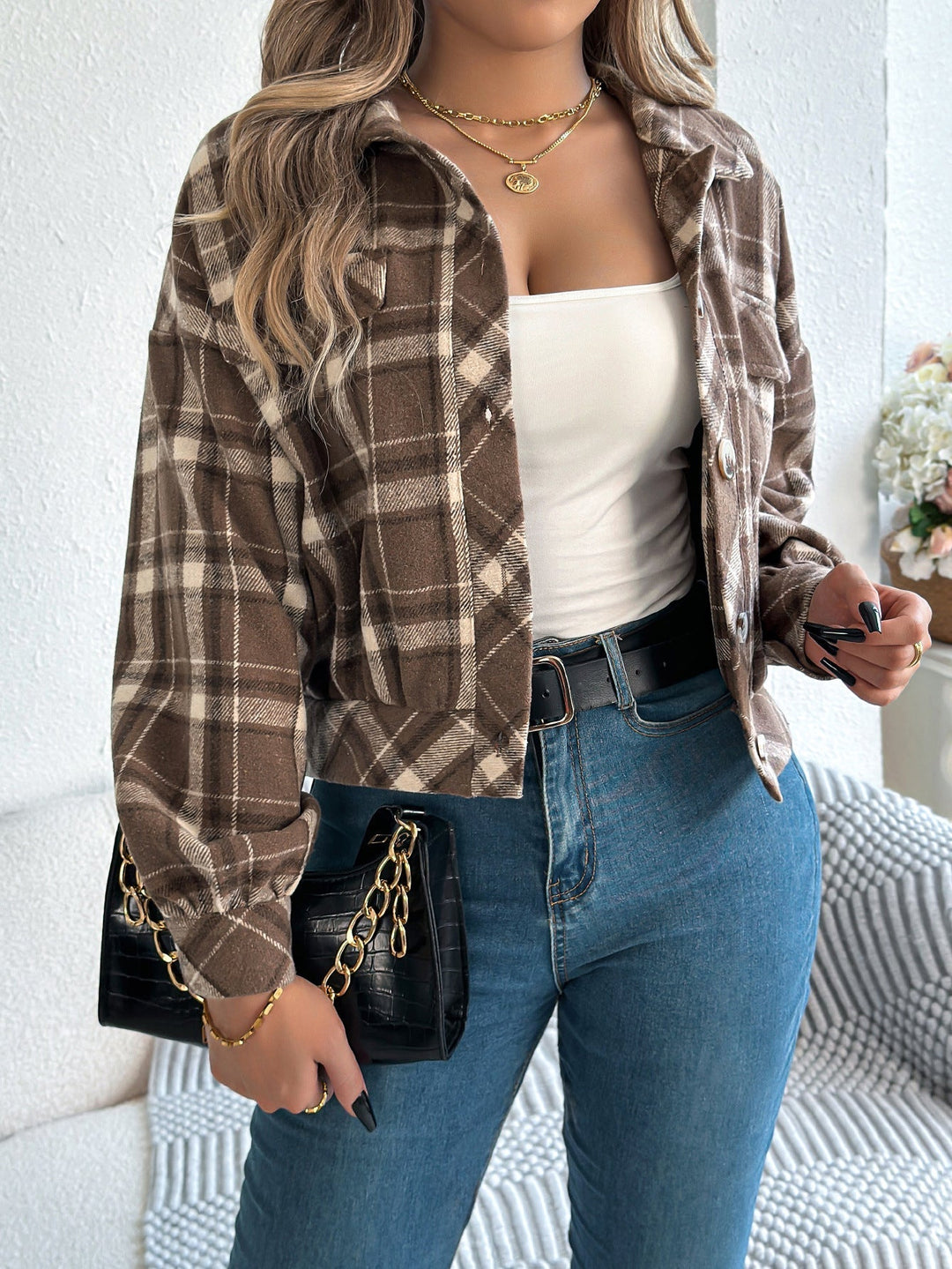 COVA™ - Chaqueta de manga larga con botones y cuadros informales