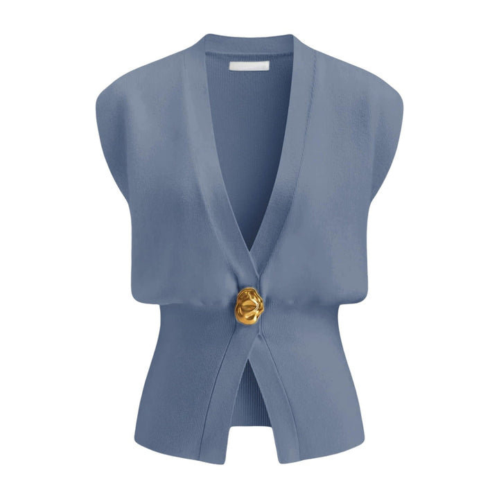 DAISY™ – Top de chaleco elegante con botones y cuello en V