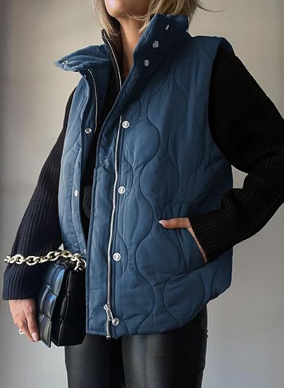 PAMMY™ - Chaleco clásico acolchado con cuello y cremallera con botones
