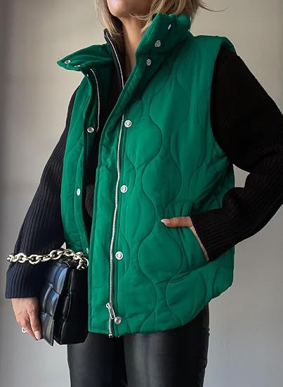 PAMMY™ - Chaleco clásico acolchado con cuello y cremallera con botones