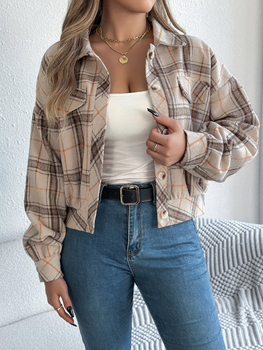 COVA™ - Chaqueta de manga larga con botones y cuadros informales