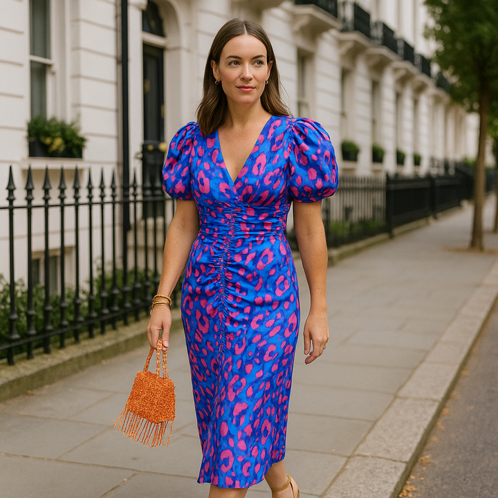 Oranit™ | Vestido Colorido con Mangas Plisadas