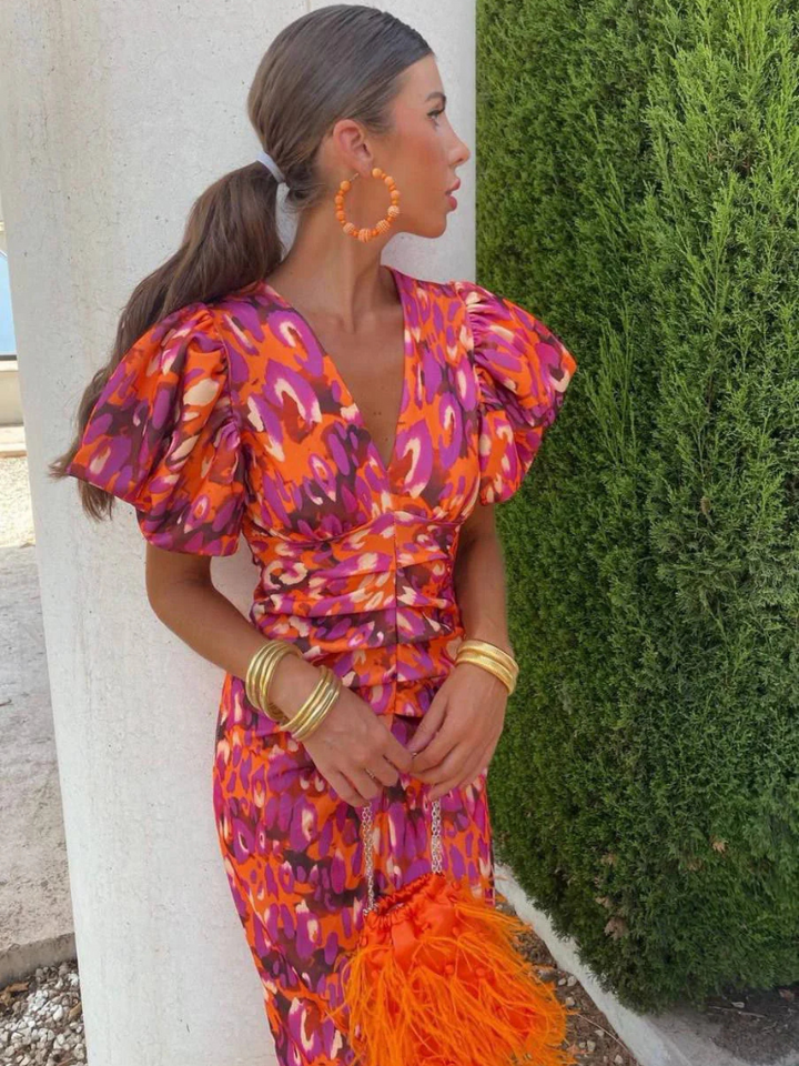 Ursula | Vestido Midi Plisado Vibrante