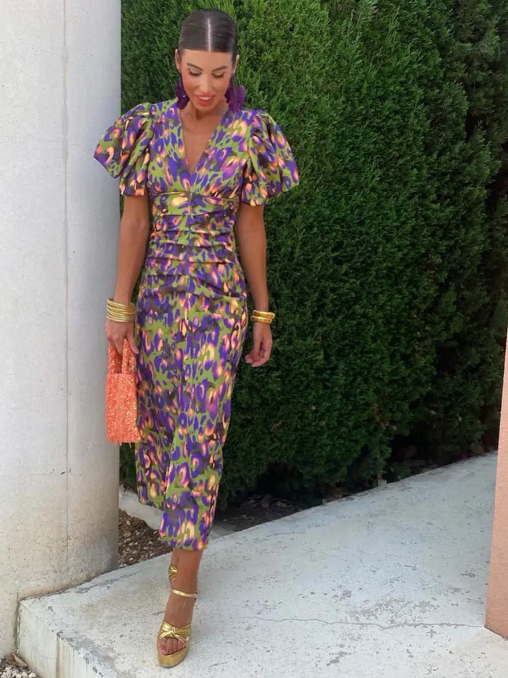 Ursula | Vestido Midi Plisado Vibrante