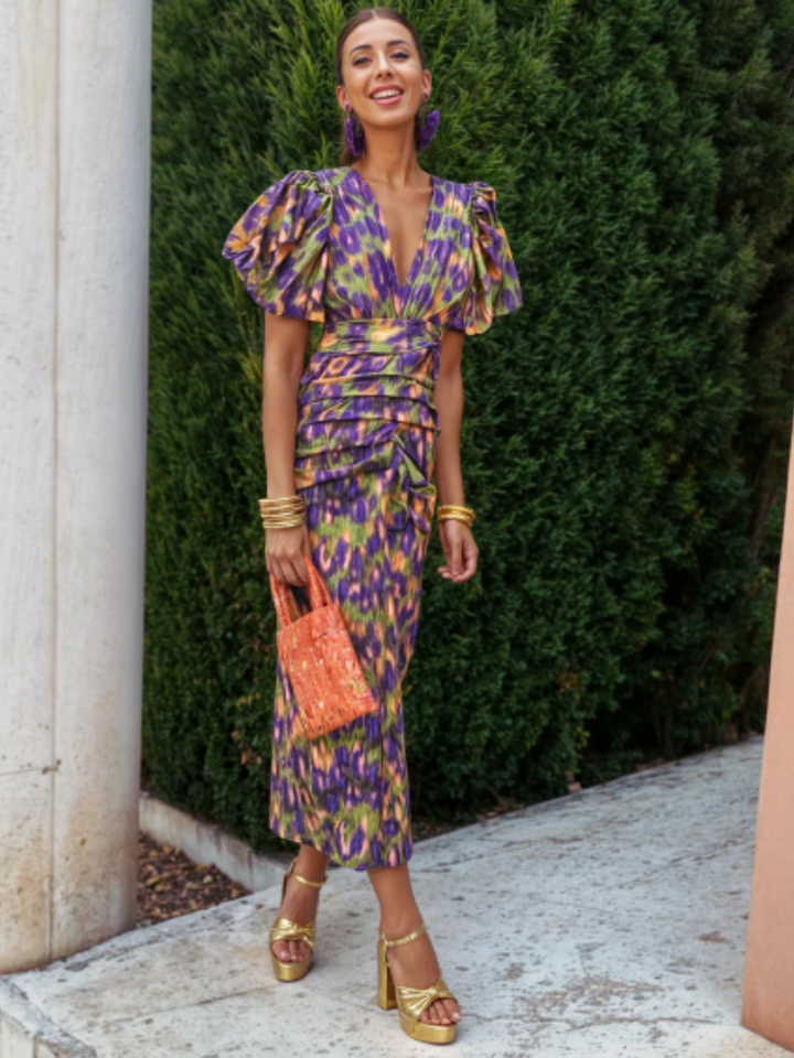Ursula | Vestido Midi Plisado Vibrante