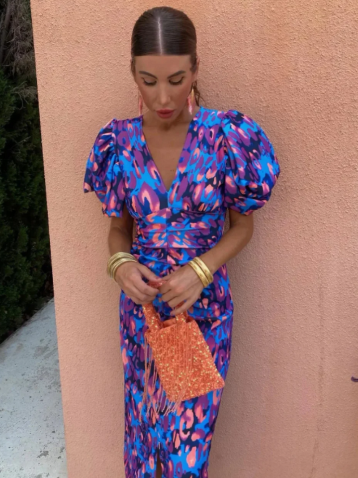 Ursula | Vestido Midi Plisado Vibrante
