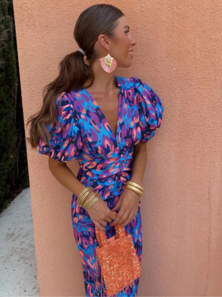 Ursula | Vestido Midi Plisado Vibrante