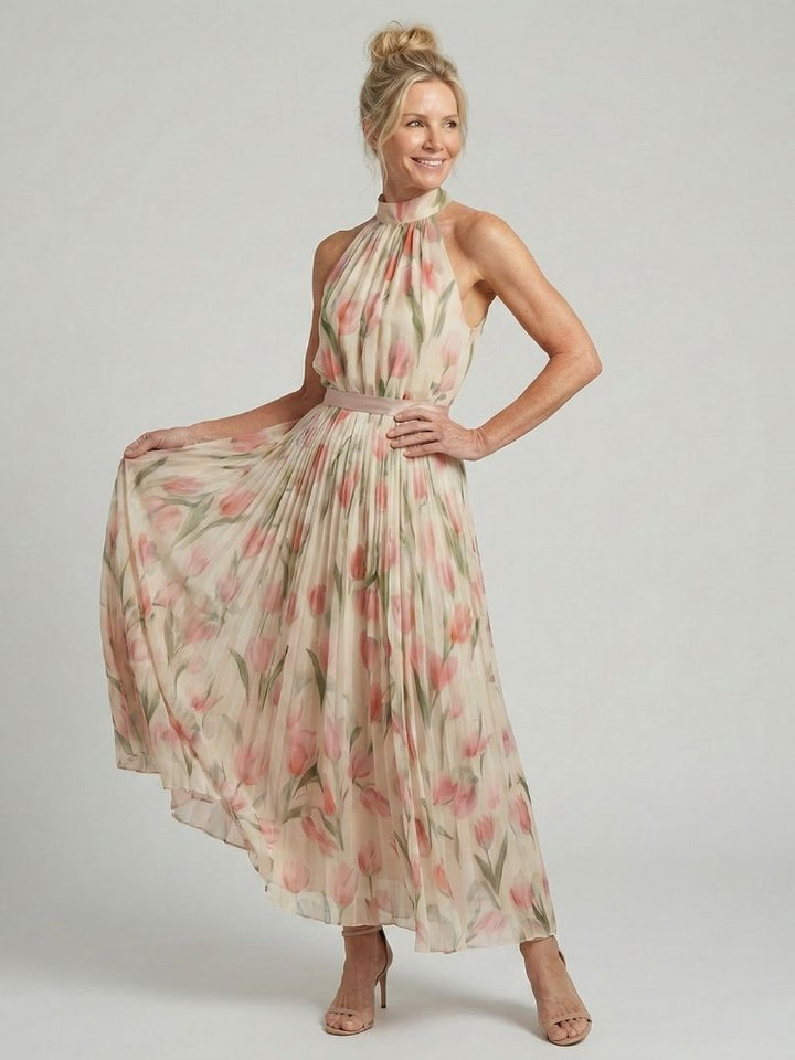 Aurelle | Vestido midi floral con cuello halter