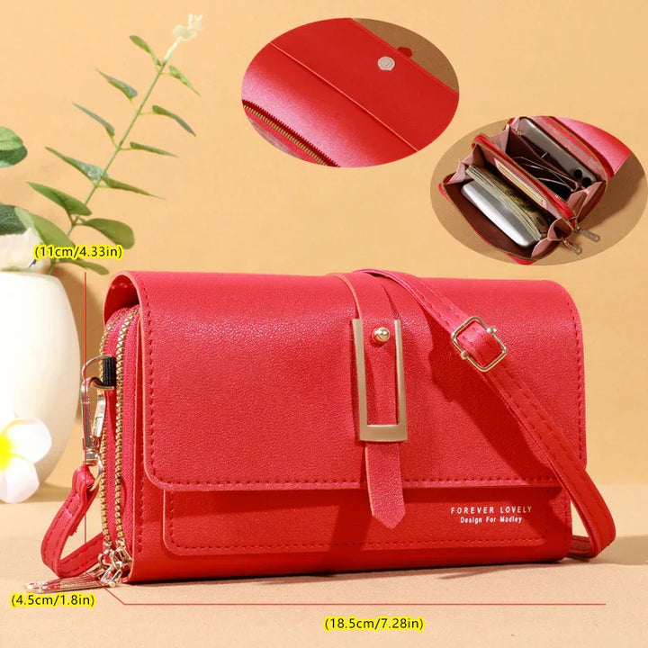 Elegante bolso de hombro cruzado para mujer - Elegante tarjetero y soporte para teléfono móvil