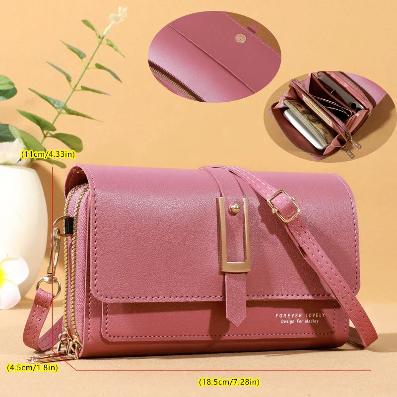 Elegante bolso de hombro cruzado para mujer - Elegante tarjetero y soporte para teléfono móvil