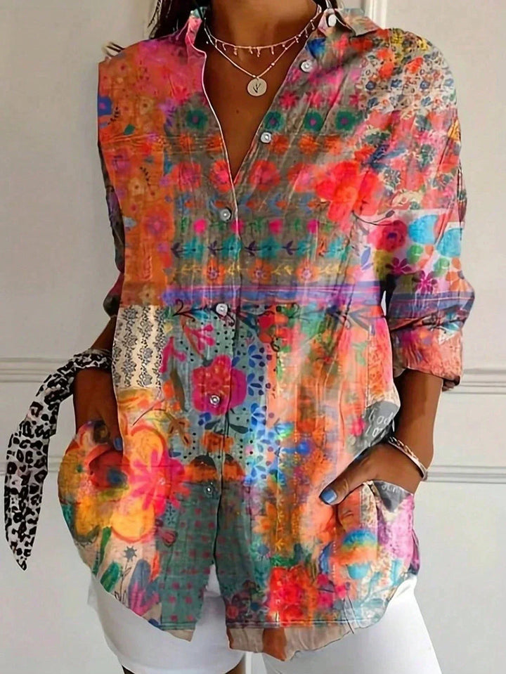 Camisa elegante de manga larga con estampado de colores