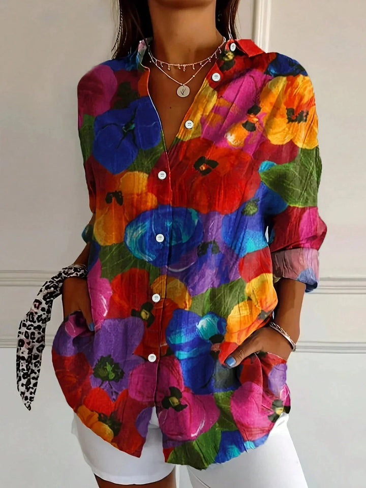 Camisa elegante de manga larga con estampado de colores