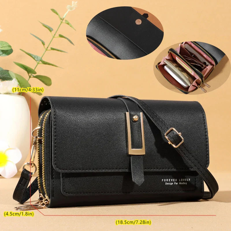 Elegante bolso de hombro cruzado para mujer - Elegante tarjetero y soporte para teléfono móvil