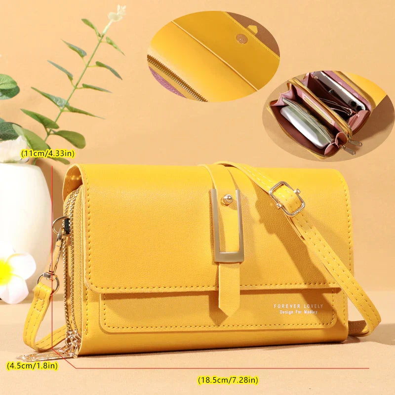 Elegante bolso de hombro cruzado para mujer - Elegante tarjetero y soporte para teléfono móvil