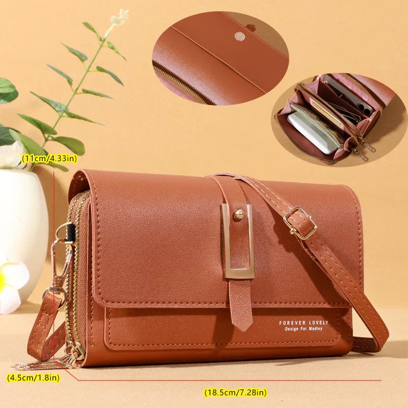 Elegante bolso de hombro cruzado para mujer - Elegante tarjetero y soporte para teléfono móvil
