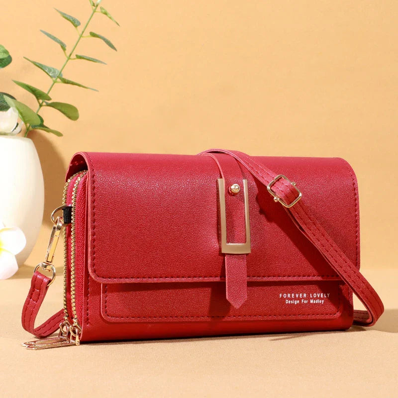 Elegante bolso de hombro cruzado para mujer - Elegante tarjetero y soporte para teléfono móvil