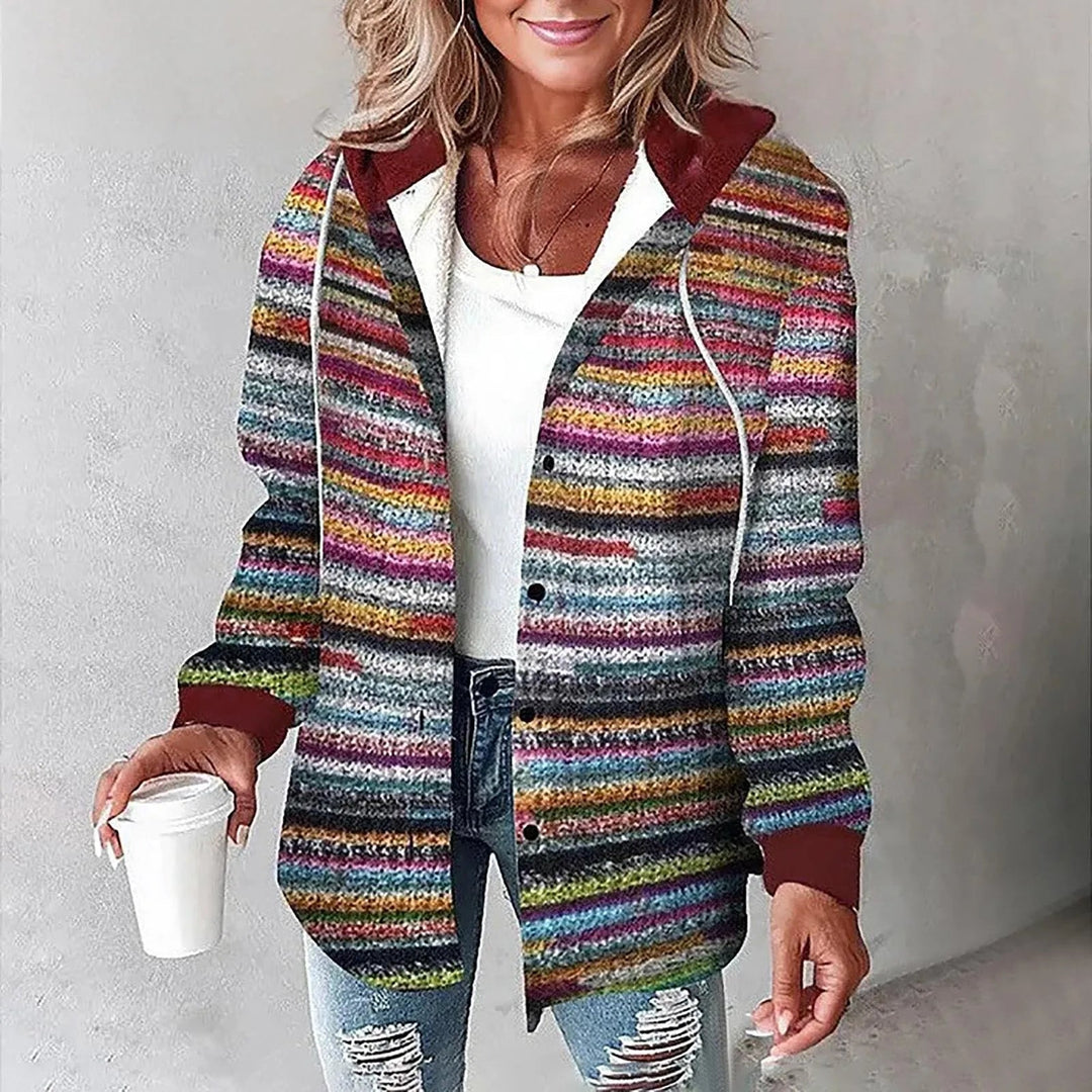 PAIGE™ - Chaqueta con capucha, botones y manga larga a cuadros, estilo chic