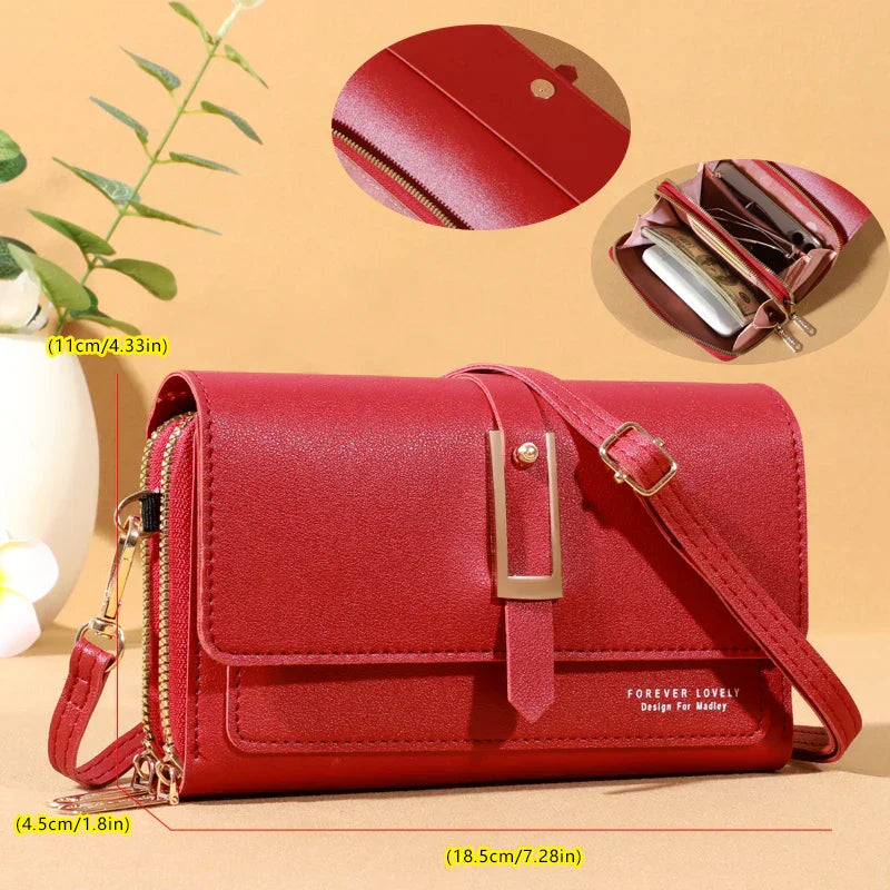 Elegante bolso de hombro cruzado para mujer - Elegante tarjetero y soporte para teléfono móvil